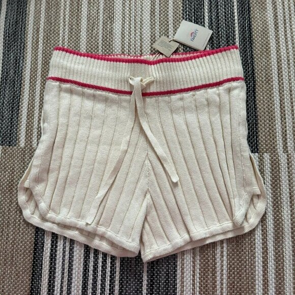 Faherty Women's Game Set Sweater Knit Short Cream Organic Cotton Size Large